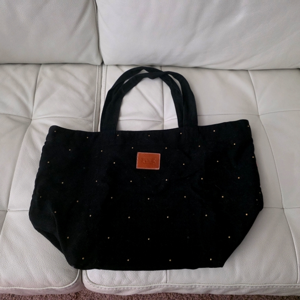 PINK Victoria's Secret Black and Gold Stud Tote Bag